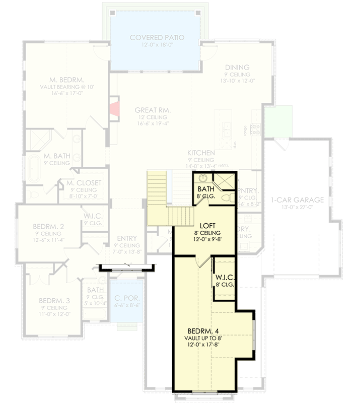 Plan 490022NAH: 2-Story New American Home Plan with Vaulted Master and Bedroom-with-Loft Upstairs - Floor Plan - 2nd Floor - European, New American, Transitional