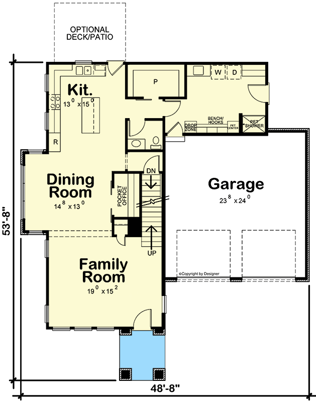 Plan 42425DB: Contemporary 2-Story Home Plan with Stone Accents and a Roof Patio - Floor Plan - Main Level - Contemporary, New American