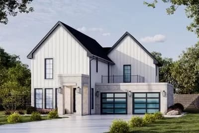 Contemporary 2-Story Home Plan with Stone Accents and a Roof Patio