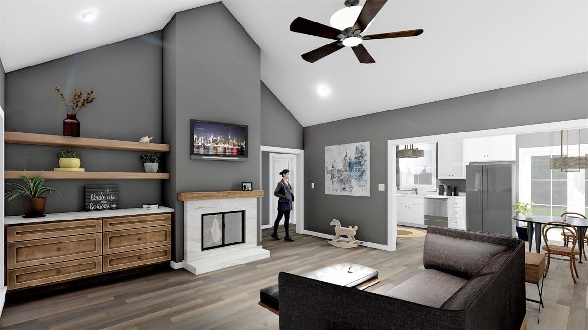 Plan 2542DH: Country Home Plan with 6'-Deep Front Porch and 8'-Deep Rear Porch - 1615 Sq Ft - Image #4 - Cottage, Country, Farmhouse, Ranch, Rustic, Southern, Traditional