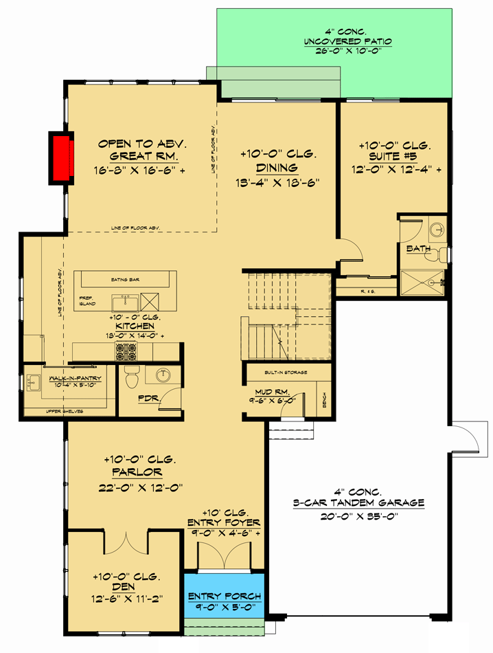 Plan 666153RAF: Contemporary 2-Story House Plan with Den and Main-level Guest Suite - Floor Plan - Main Level - Contemporary, Northwest, Transitional