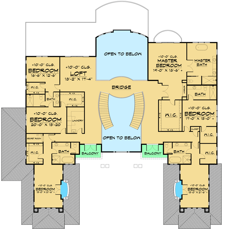 Plan 666154RAF: Luxury 2-Story Mediterranean Home Plan with Office and Party Room - Floor Plan - 2nd Floor - European, Mediterranean, Transitional