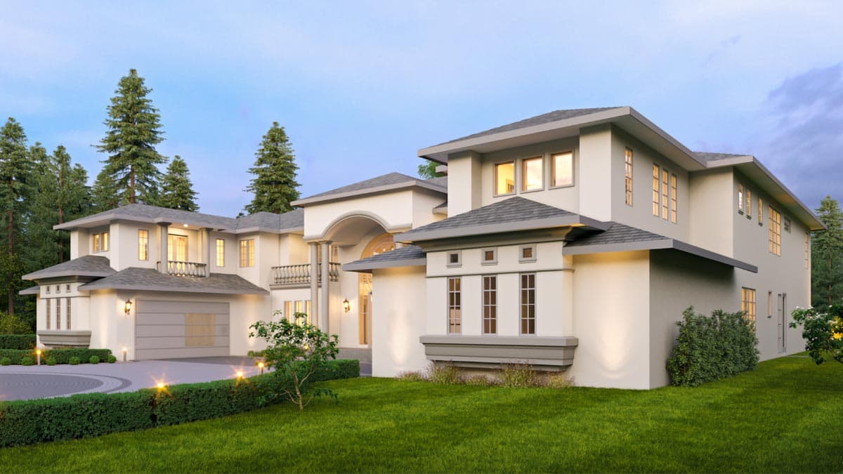 Plan 666154RAF: Luxury 2-Story Mediterranean Home Plan with Office and Party Room - Image #4 - European, Mediterranean, Transitional