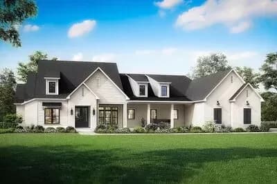 New American Farmhouse Plan with Large Screened Porch and Deluxe Homeowner's Wing