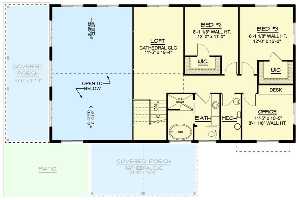 Plan 135167GRA: 3-Bed Barndominium-style House Plan with Two-story Great Room  - Floor Plan - 2nd Floor - Barndominium, Country, Farmhouse, Modern Farmhouse