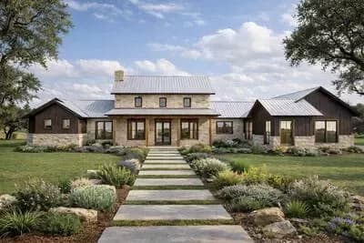 Modern Hill Country Farmhouse Plan with Clerestory Ceilings