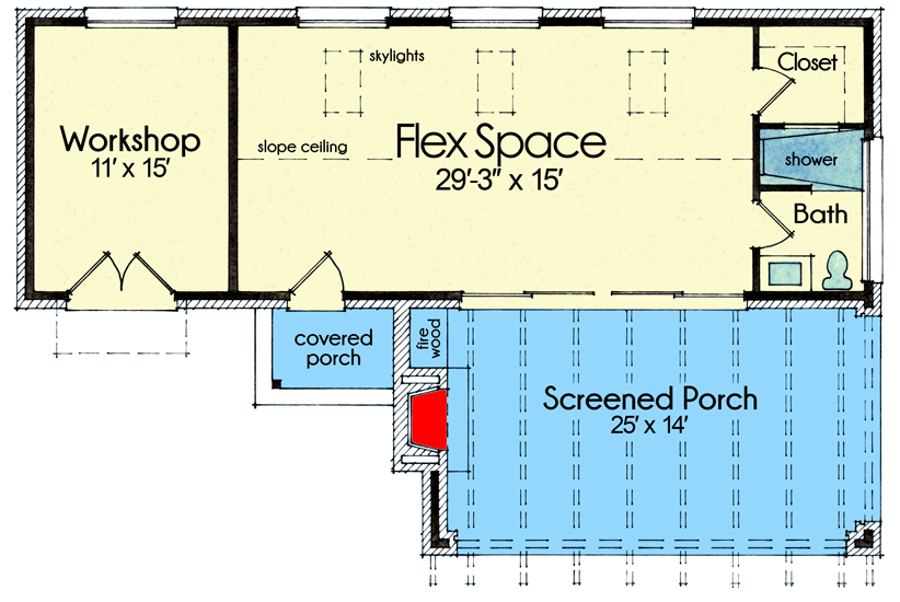 Plan 333019JHB: Multi-use Hill Country Casita with Large Porch - Floor Plan - Main Level - Hill Country, Modern, Southwest