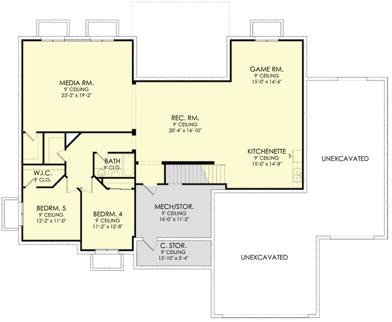 Plan 490025NAH: New American Home Plan with Finished Basement Option - Floor Plan - Lower Level - Mountain, New American, Ranch, Transitional