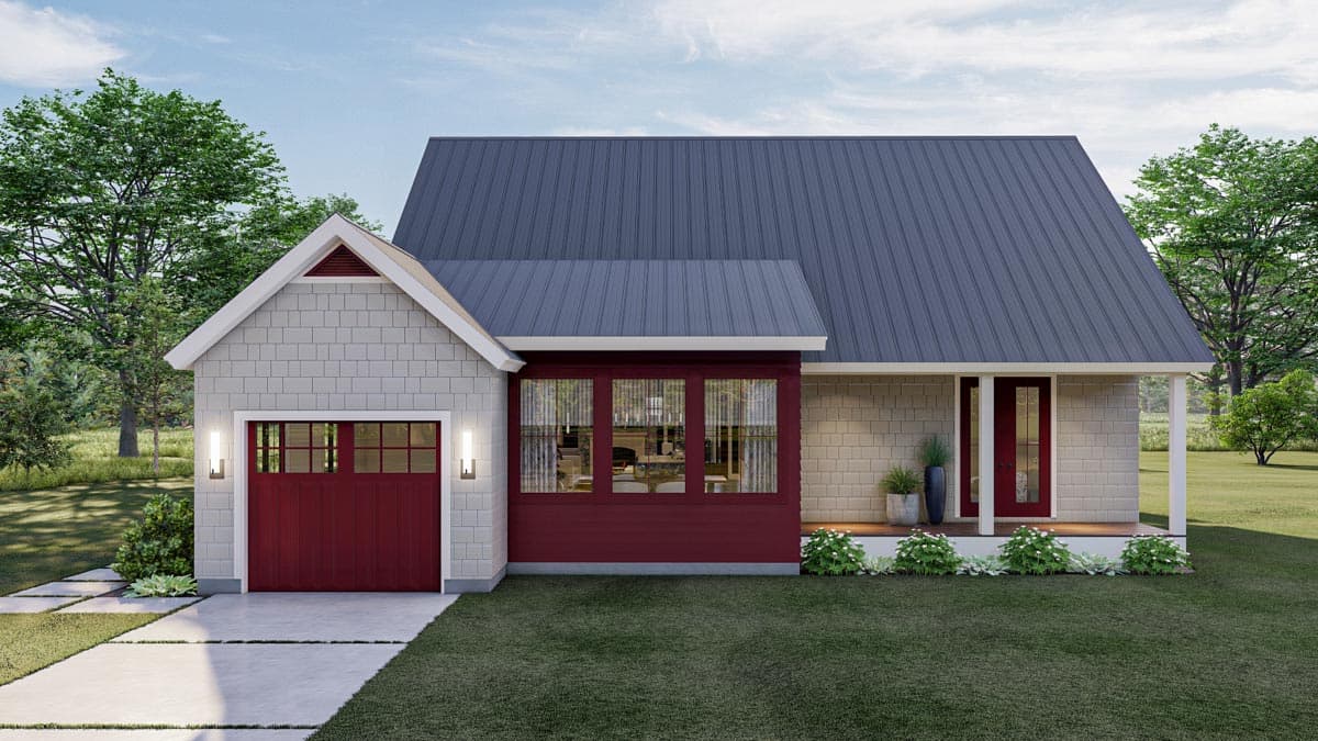 Plan 623095DJ: Contemporary Lake House Plan with Dogtrot Breezeway to Window-Filled Rec Room - 1773 Sq Ft - Image #6 - Cottage, Modern Farmhouse, New American, Vacation