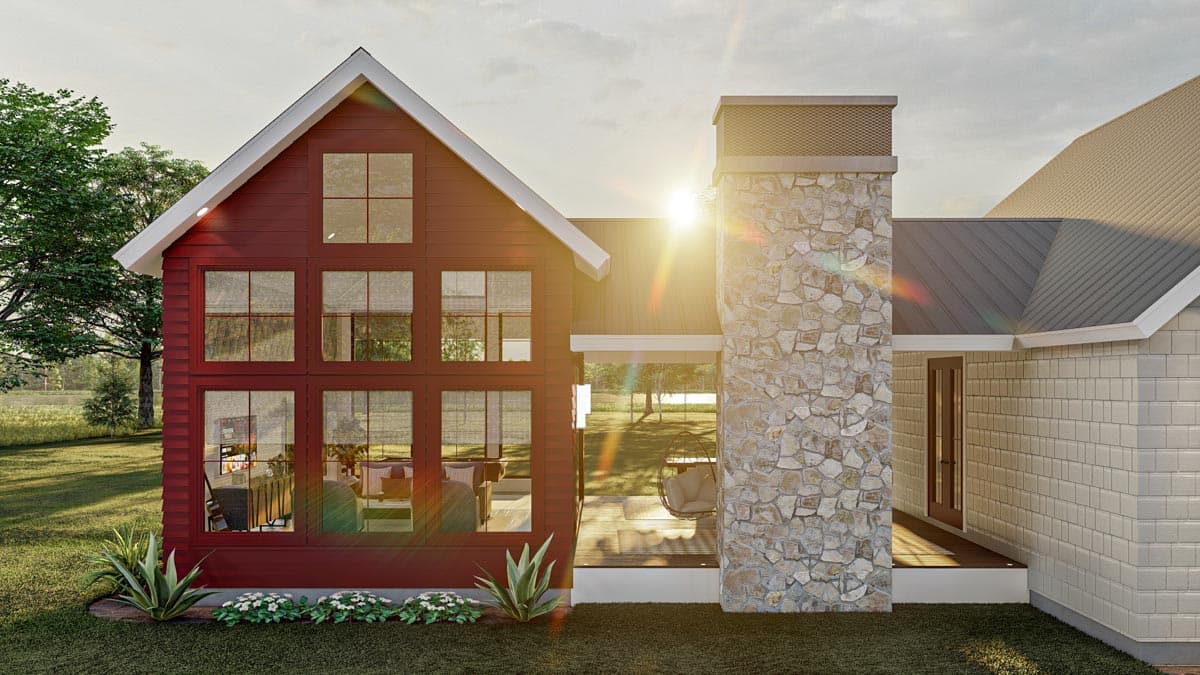 Plan 623095DJ: Contemporary Lake House Plan with Dogtrot Breezeway to Window-Filled Rec Room - 1773 Sq Ft - Image #7 - Cottage, Modern Farmhouse, New American, Vacation