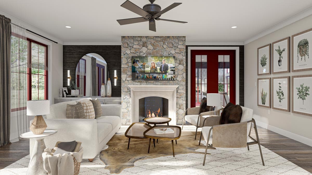 Plan 623095DJ: Contemporary Lake House Plan with Dogtrot Breezeway to Window-Filled Rec Room - 1773 Sq Ft - Image #8 - Cottage, Modern Farmhouse, New American, Vacation