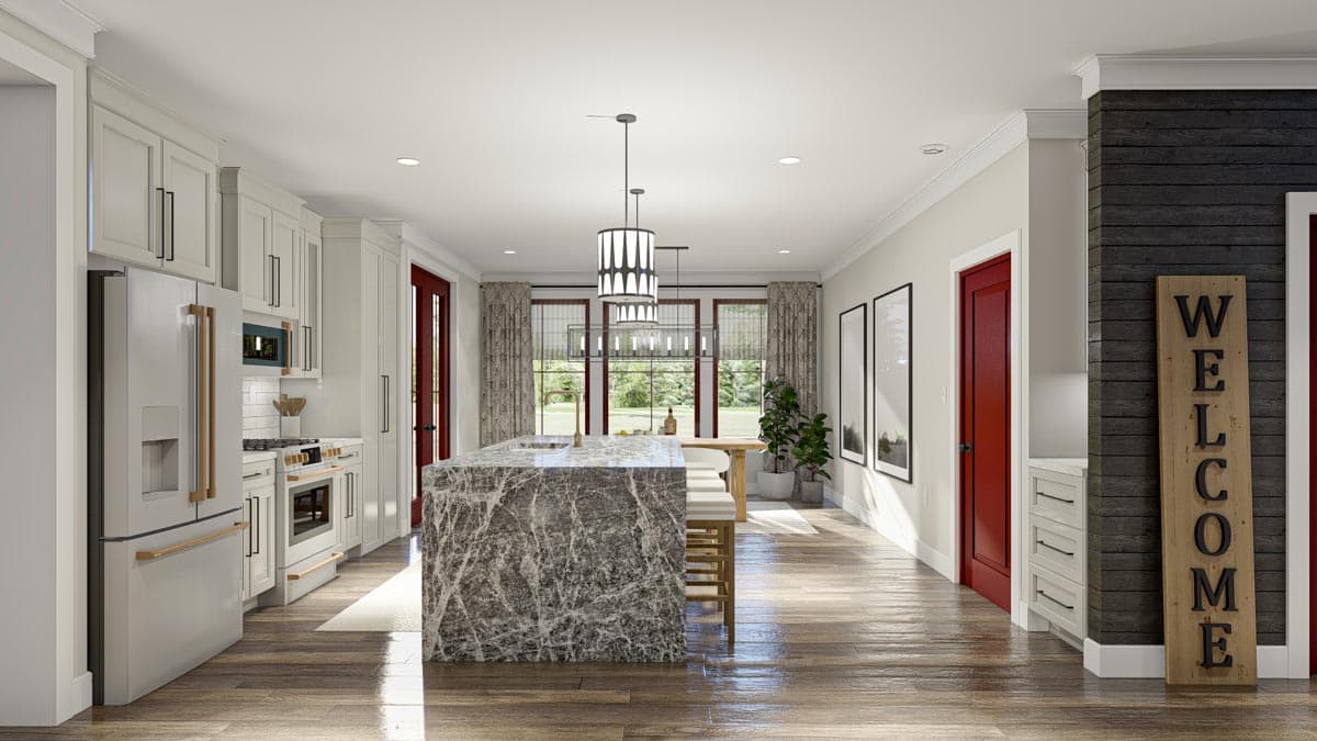 Plan 623095DJ: Contemporary Lake House Plan with Dogtrot Breezeway to Window-Filled Rec Room - 1773 Sq Ft - Image #10 - Cottage, Modern Farmhouse, New American, Vacation