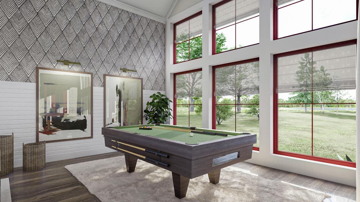 Plan 623095DJ: Contemporary Lake House Plan with Dogtrot Breezeway to Window-Filled Rec Room - 1773 Sq Ft - Image #14 - Cottage, Modern Farmhouse, New American, Vacation