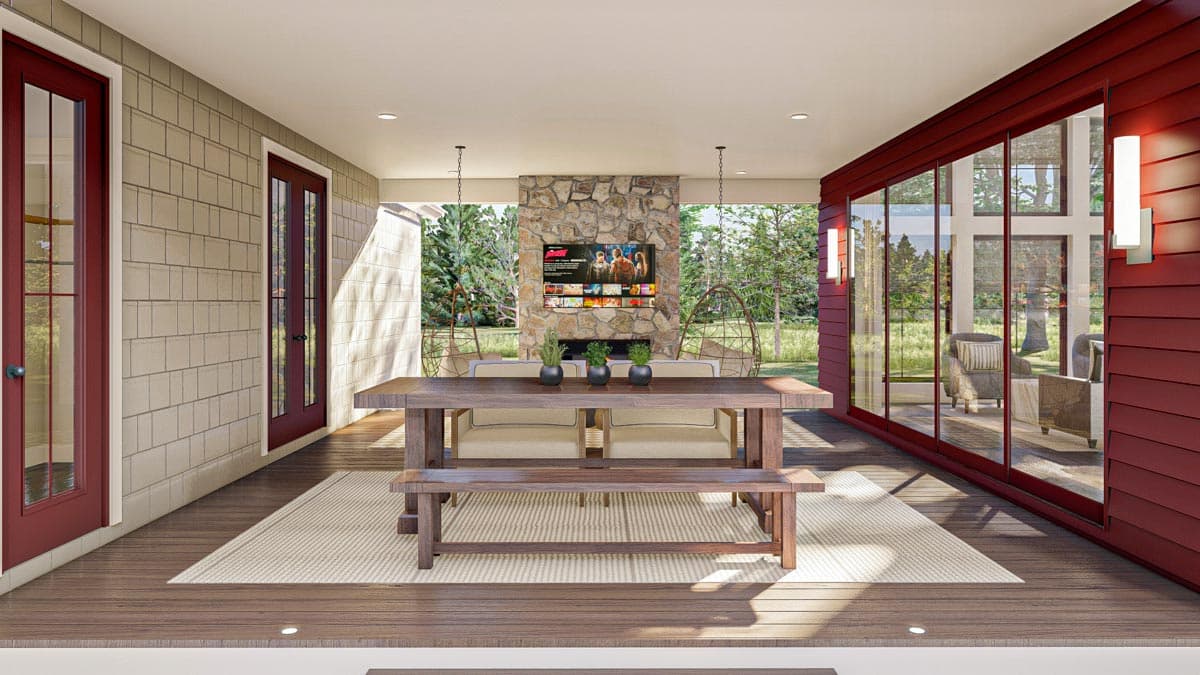 Plan 623095DJ: Contemporary Lake House Plan with Dogtrot Breezeway to Window-Filled Rec Room - 1773 Sq Ft - Image #15 - Cottage, Modern Farmhouse, New American, Vacation