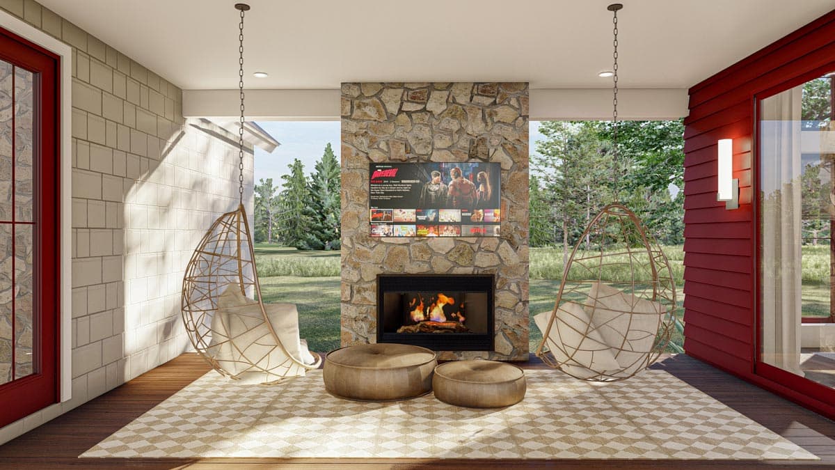 Plan 623095DJ: Contemporary Lake House Plan with Dogtrot Breezeway to Window-Filled Rec Room - 1773 Sq Ft - Image #16 - Cottage, Modern Farmhouse, New American, Vacation