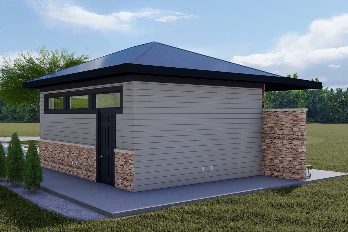 Plan 61280UT: Hip Roof Pool House with Stone and Clapboard Exterior - Image #8