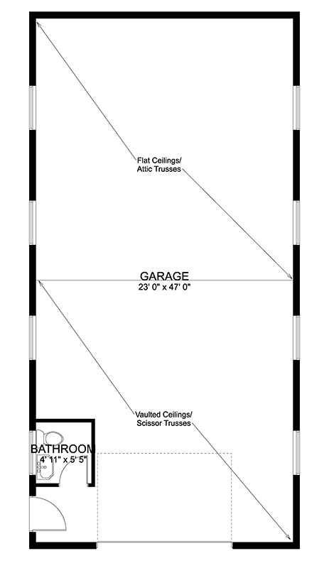 Plan 61285UT: 48-foot Deep 2-car Garage with Bathroom - Floor Plan - Main Level - Traditional