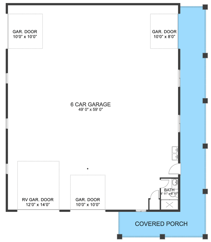 Plan 61286UT: 3000 Sq Ft 6-Car Garage with Front and Side Access - Floor Plan - Main Level - Country, Rustic