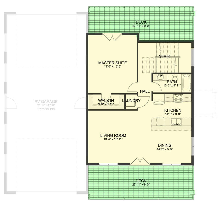 Plan 61289UT: New American RV Garage Apartment with Upstairs Deck - Floor Plan - 2nd Floor - Carriage, Mountain, New American