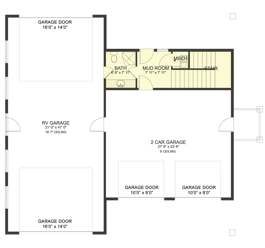 Plan 61289UT: New American RV Garage Apartment with Upstairs Deck - Floor Plan - Main Level - Carriage, Mountain, New American