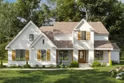 2-Story Country Cottage House Plan with Laundry Access from Master Closet