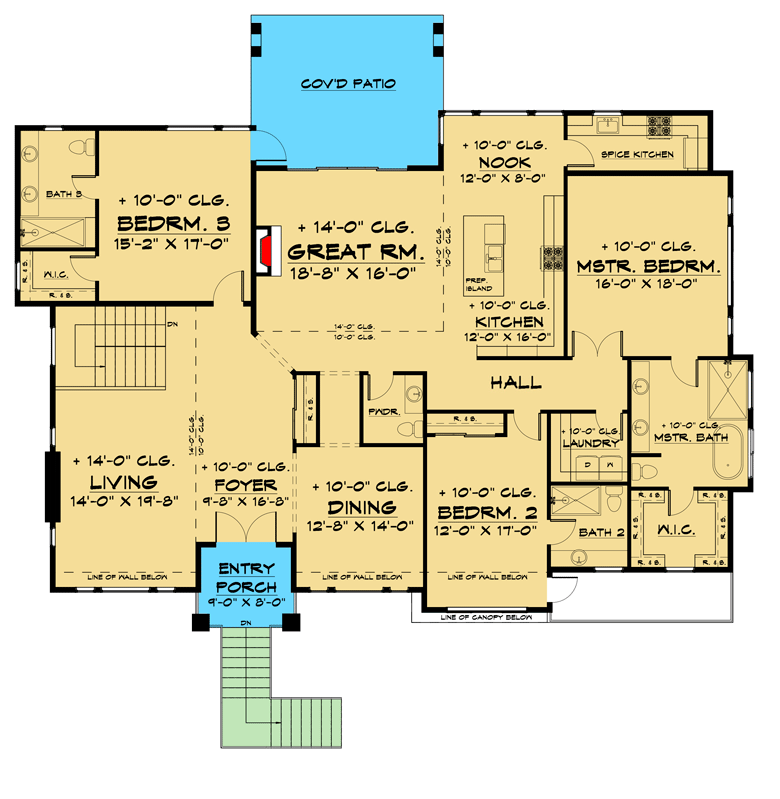 Plan 666161RAF: 4-Bed Contemporary House Plan for Forward-sloping Lot - Floor Plan - Main Level - Contemporary, Northwest