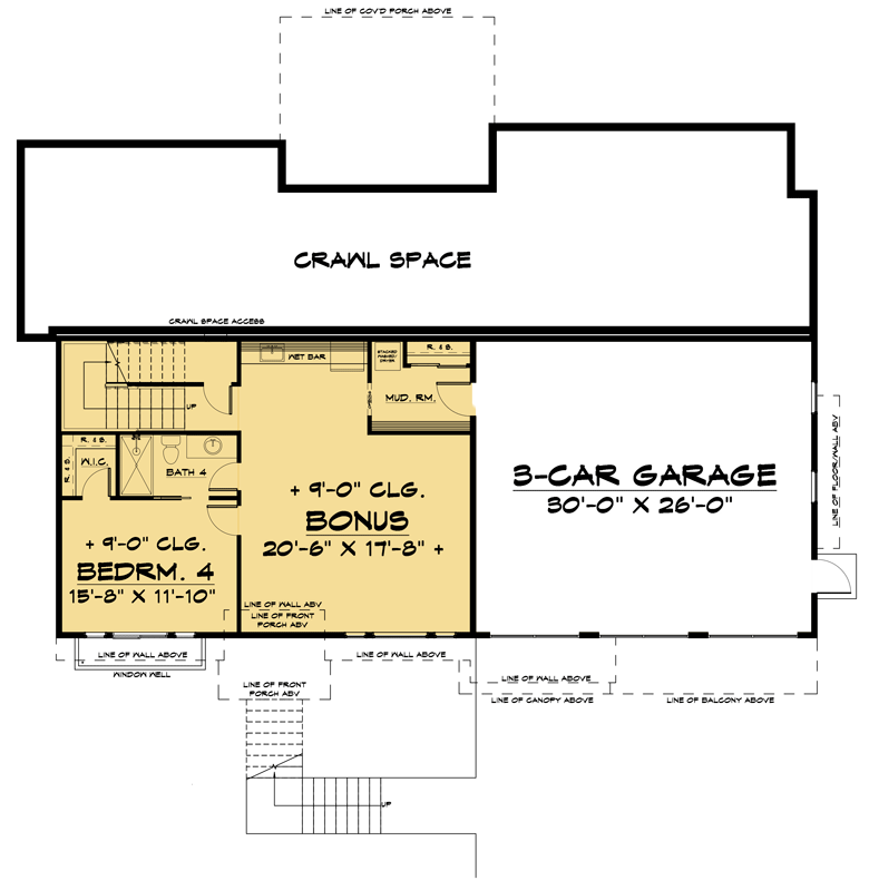 Plan 666161RAF: 4-Bed Contemporary House Plan for Forward-sloping Lot - Floor Plan - Lower Level - Contemporary, Northwest