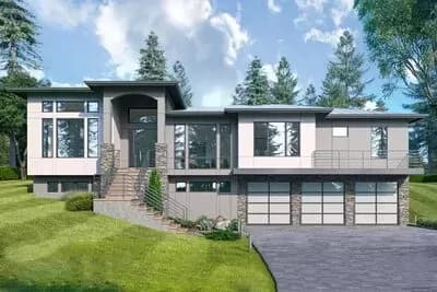4-Bed Contemporary House Plan for Forward-sloping Lot