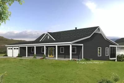 Sloping Lot Lake Home Plan with 2-car Attached a 2-car Drive-under Garages