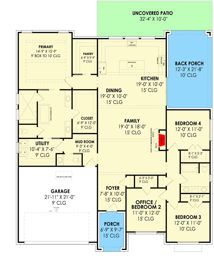 Plan 818001JSS: Split-Bed Transitional Home Plan with Open Living Space - 2308 Sq Ft - Floor Plan - Main Level - Slab/Crawlspace - Contemporary, Modern, Northwest, Prairie, Transitional