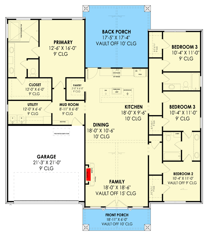 Plan 818004JSS: 2,047 Square Foot Rustic Mountain Home Plan with 4 Beds and a Vaulted Interior - Floor Plan - Main Level - Craftsman, Mountain, Rustic