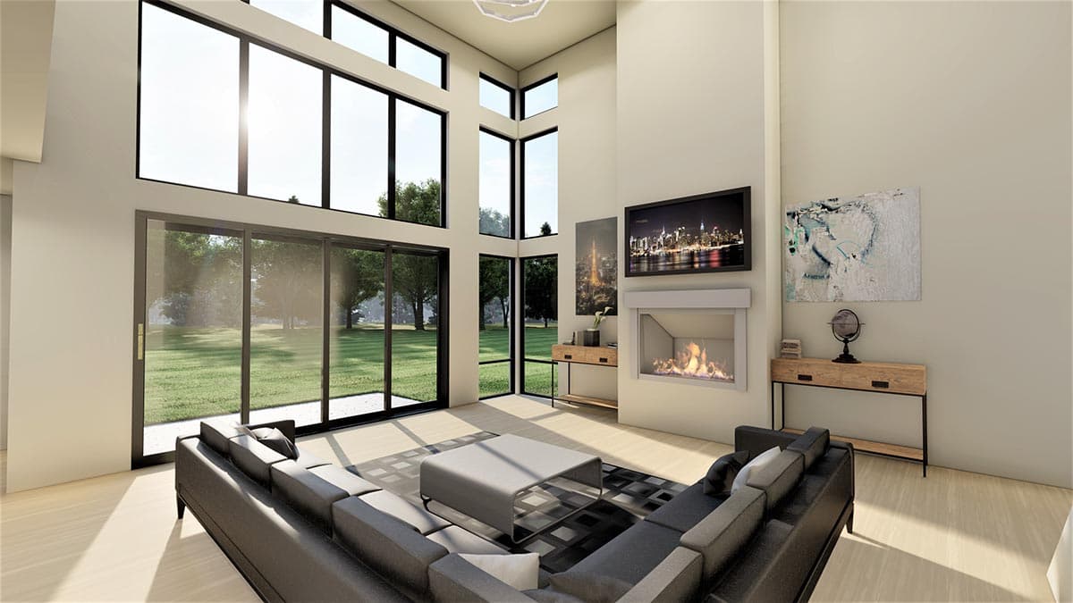 Plan 490027NAH: Modern Home Plan with Home Office and 2-story Great Room - Image #7 - Contemporary, Mid Century Modern, Modern, Prairie