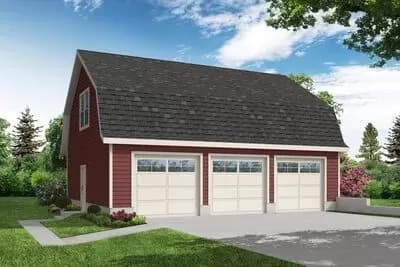 Barn-like 3-Car 1560 Square Foot Garage Plan with Plentiful Storage Above