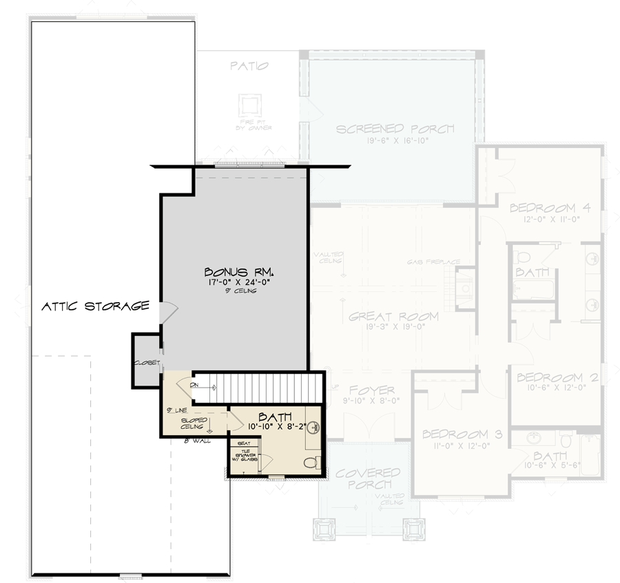 Plan 70764SND: Modern European 4-Bed House Plan with Home Office and Upstairs Bonus Expansion - Floor Plan - 2nd Floor - European, French Country, Southern
