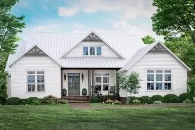 Split Bedroom New American Farmhouse with 8'-deep Front Porch