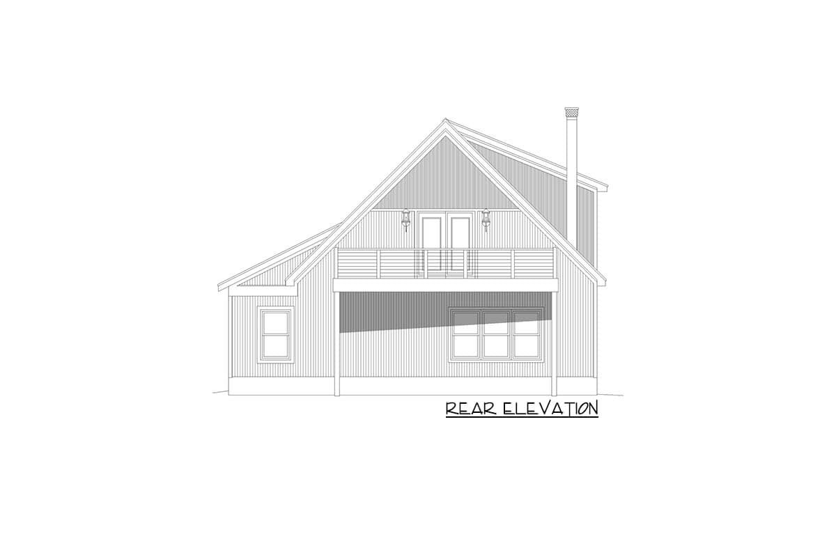 Plan 68976VR: 1-Bedroom Home Plan with Upstairs Balcony and Long Side Porch - 2139 Sq Ft - Image #4 - Country, Mountain, Rustic