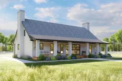 Country Home Plan with Central Dogtrot Accessible by Garage Doors