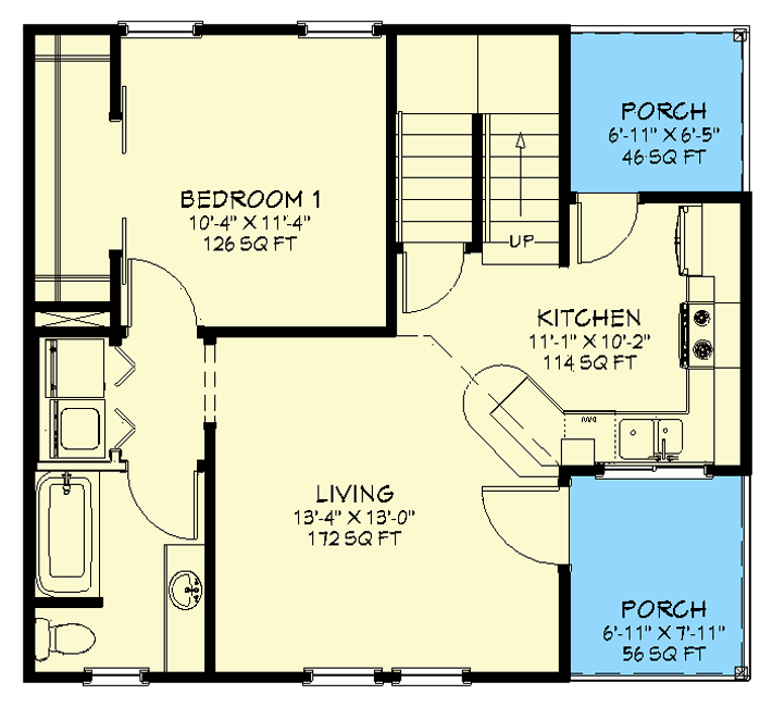 Plan 430819SNG: 900 Square Foot Farmhouse with Optional 2-car Garage - Floor Plan - Main Level - Cottage, Country, Farmhouse, Vacation