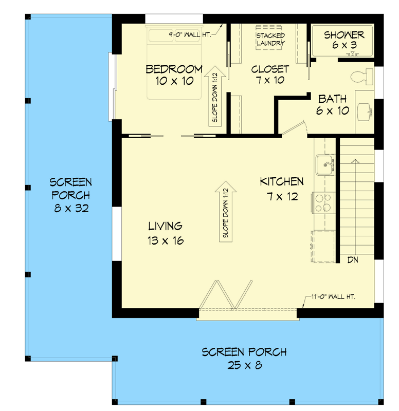 Plan 68980VR: Elevated Coastal Garage Apartment - Floor Plan - 2nd Floor - Beach, Carriage, Coastal, Coastal Contemporary, Cottage, Low Country, Southern