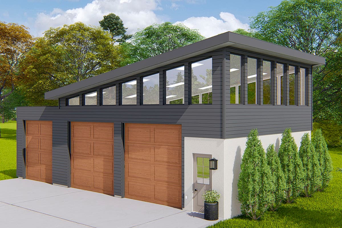 Plan 61291UT: 3-car Mid-century Modern Garage with Clerestory Windows - Image #5