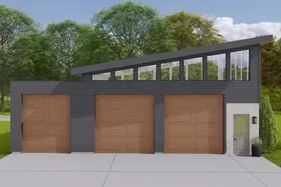 3-car Mid-century Modern Garage with Clerestory Windows