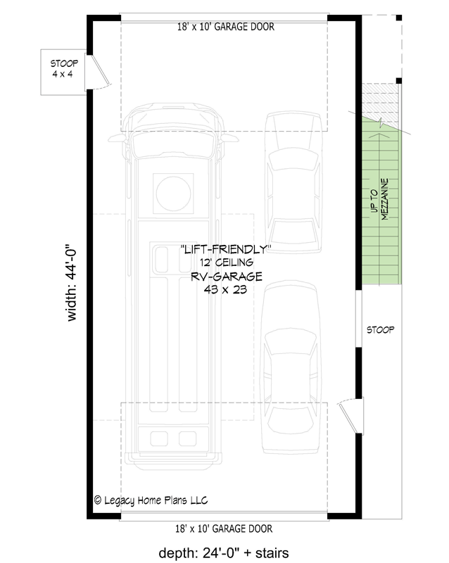 Plan 68982VR: Contemporary RV Garage with Rooftop Deck - Floor Plan - Main Level - Contemporary