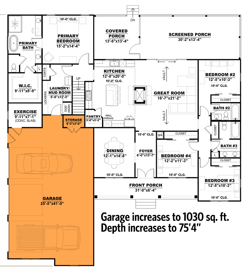 Plan 810005RBT: Split-bed New Traditional Home Plan with Double-sided Fireplace and Screened Porch - Floor Plan - 3-Car Side Garage Option - Main Level - Country, Modern Farmhouse, New American, Ranch, Traditional