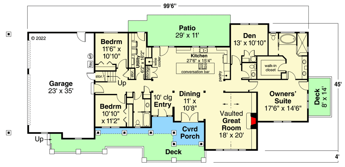 Plan 72341DA: Split Bedroom Country Ranch Home Plan with Private Master Deck - Floor Plan - Main Level - Country, Ranch, Traditional