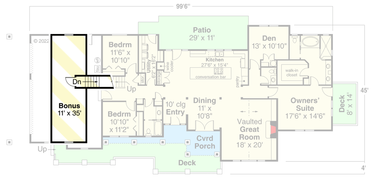 Plan 72341DA: Split Bedroom Country Ranch Home Plan with Private Master Deck - Floor Plan - Bonus Room - Country, Ranch, Traditional