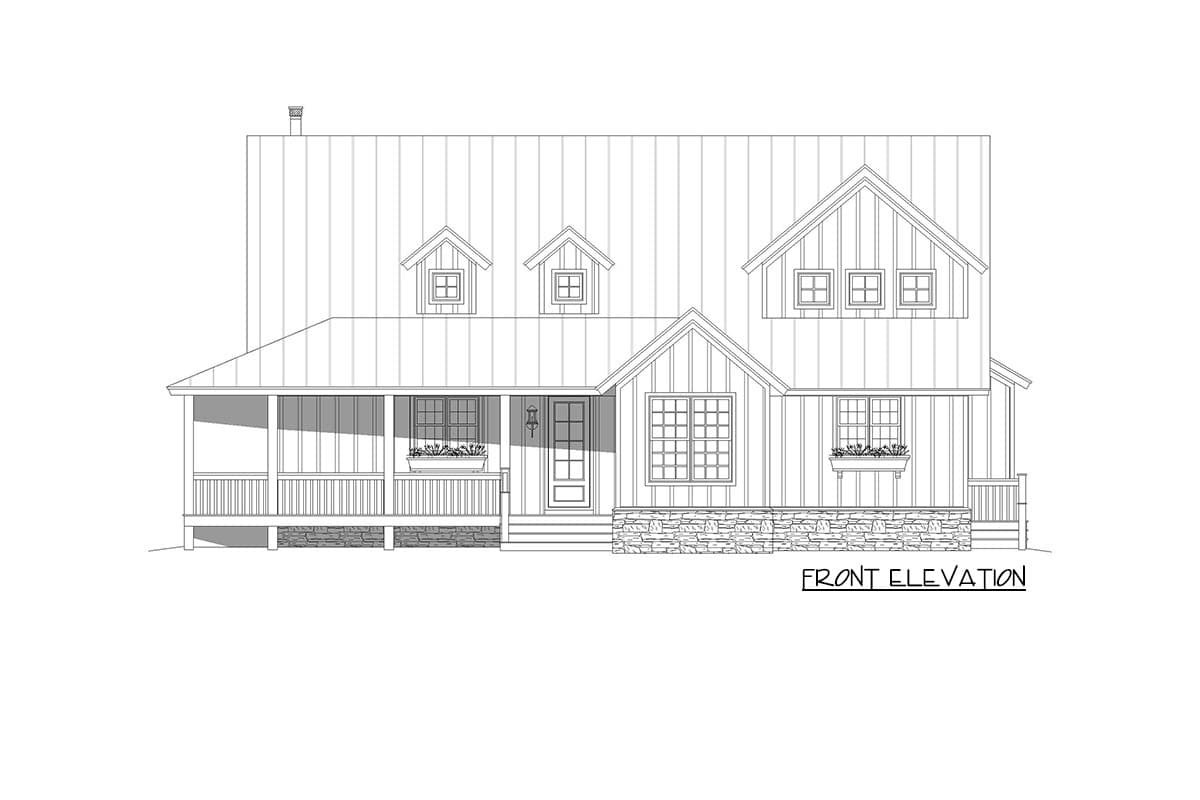 Plan 68984VR: Country Farmhouse with Wraparound Porch and Drive-under Parking - Image #6 - Country, Farmhouse, Rustic