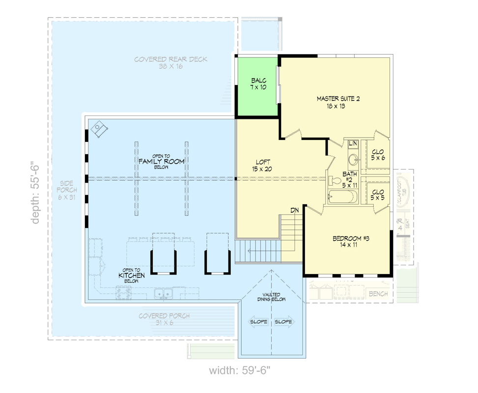 Plan 68984VR: Country Farmhouse with Wraparound Porch and Drive-under Parking - Floor Plan - 2nd Floor - Country, Farmhouse, Rustic