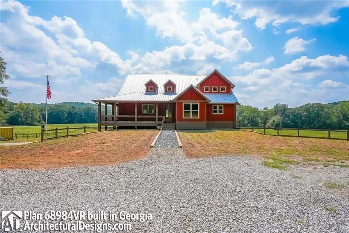 Plan 68984VR: Country Farmhouse with Wraparound Porch and Drive-under Parking - Image #5 - Country, Farmhouse, Rustic