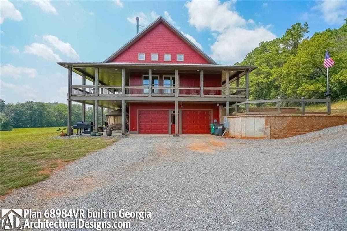 Plan 68984VR: Country Farmhouse with Wraparound Porch and Drive-under Parking - Image #4 - Country, Farmhouse, Rustic
