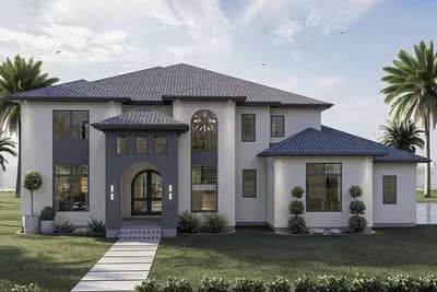 Modern Mediterranean-style House Plan with Pickleball-Friendly Sports Court